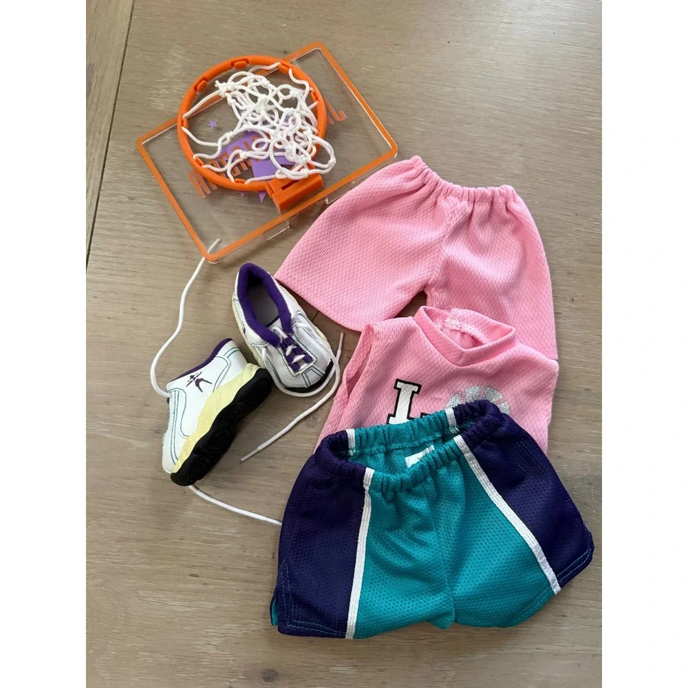 American Girl Basketball Outfit Set Pleasant Company Pink Teal Shorts Shoes Hoop